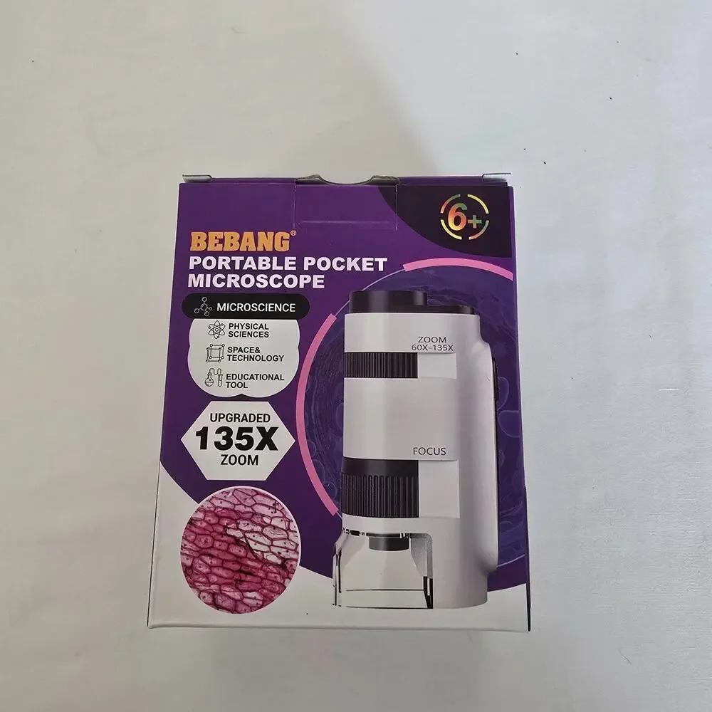 Bebang Pocket Microscope with Slides 60X-135X LED Light NIB